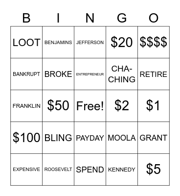 BIG BUCKS BINGO Card