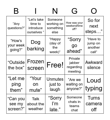 Work Meeting Bingo Card