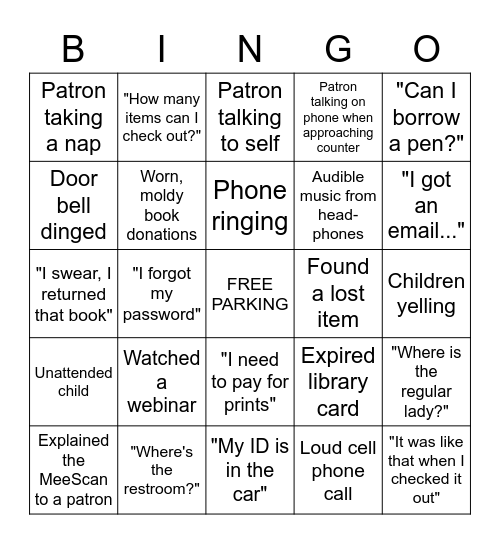 Library Staff Bingo Card