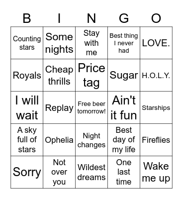 All Out 10's Bingo Card