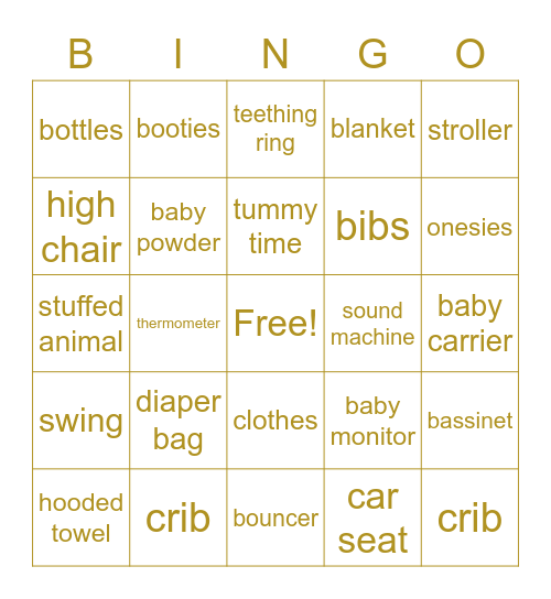 Baby Bingo! Bingo Card