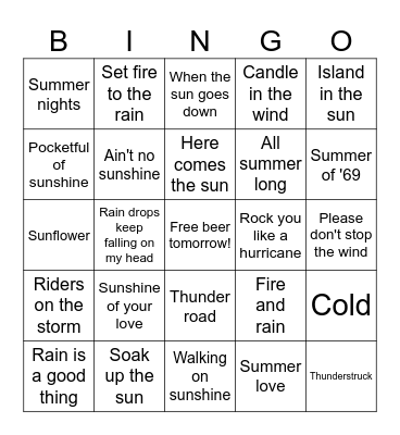 Weather/Seasons Bingo Card