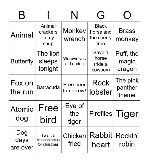 At the Zoo Bingo Card