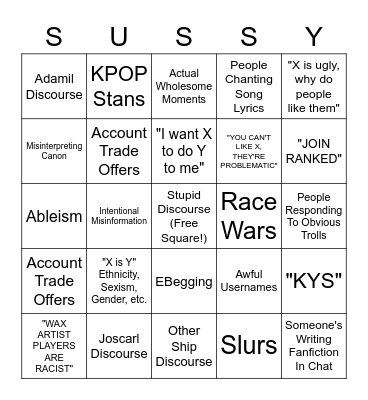 Identity V English 1 Chat Bingo Card