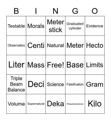 Unit 1 and 2 Bingo Card