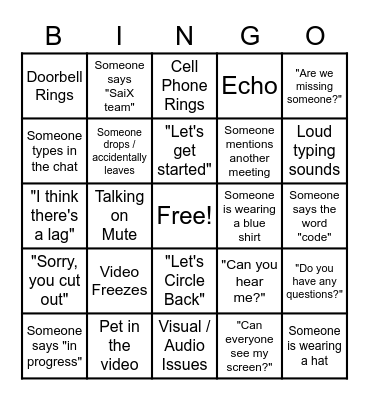 Virtual Meeting Bingo Card