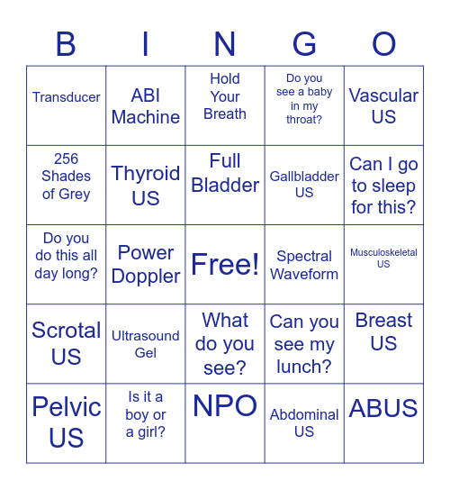 ULTRASOUND Bingo Card
