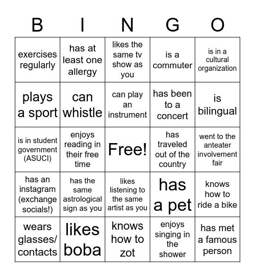 Find an Anteater who... Bingo Card