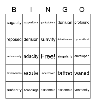 Tell-Tale Heart Bingo Card