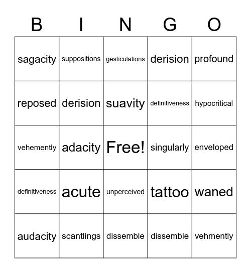 Tell-Tale Heart Bingo Card