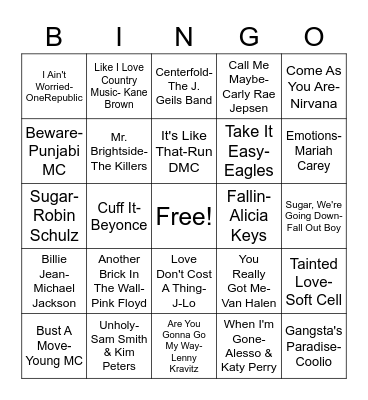 Music BINGO 7 Bingo Card