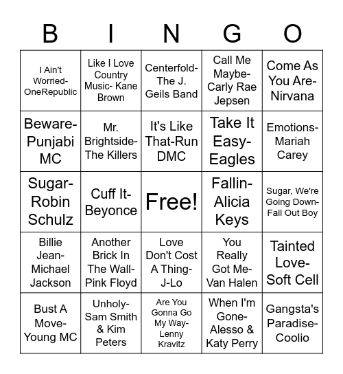 Music BINGO 7 Bingo Card