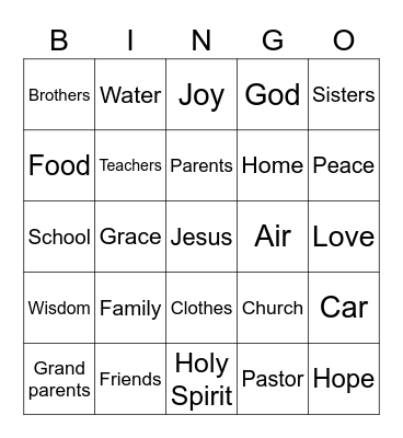 Treasures Bingo Card