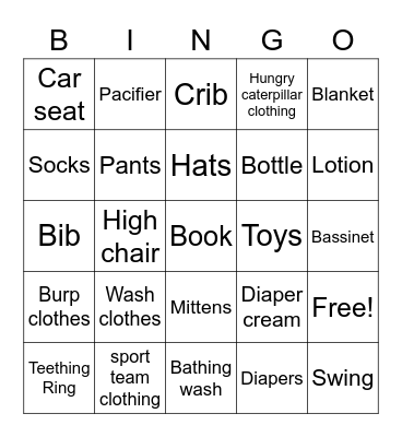 Baby Shower Bingo Card