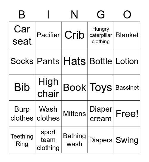 Baby Shower Bingo Card