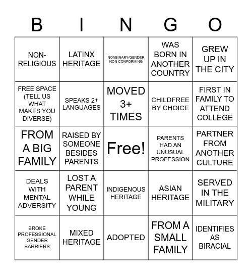 DIVERSITY BINGO Card