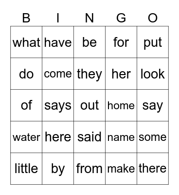 Sight Word Bingo (kinder) Bingo Card