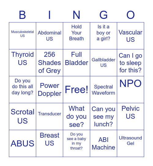 ULTRASOUNDs Bingo Card