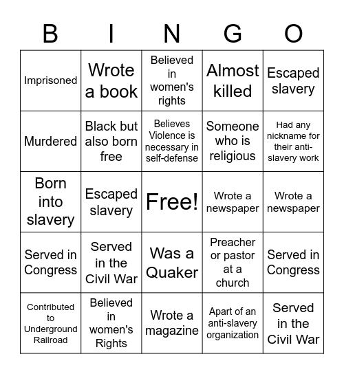 Abolitionist Bingo Party Mixer Bingo Card