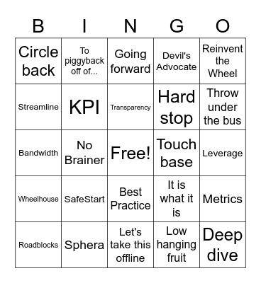 Corporate Meeting Bingo Card