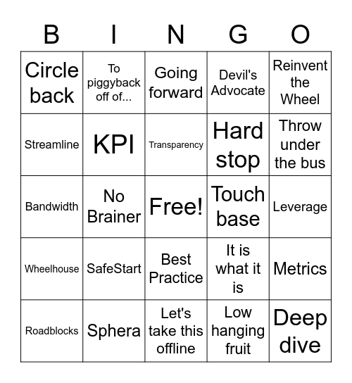 Corporate Meeting Bingo Card