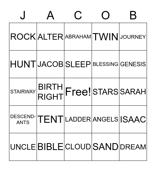 JACOB Bingo Card
