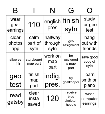 finish by december Bingo Card
