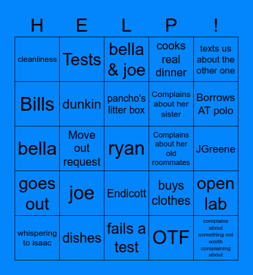 Scary Roommate Bet Board Bingo Card