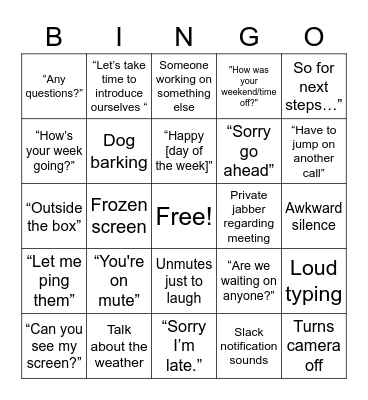 Work Meeting Bingo Card