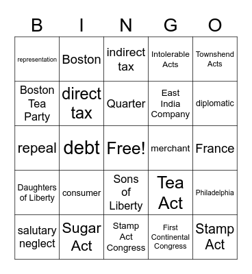 Taxation and the End of Salutary Neglect Bingo Card