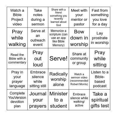 Spiritual Growth Bingo Card