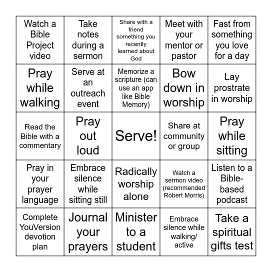 Spiritual Growth Bingo Card