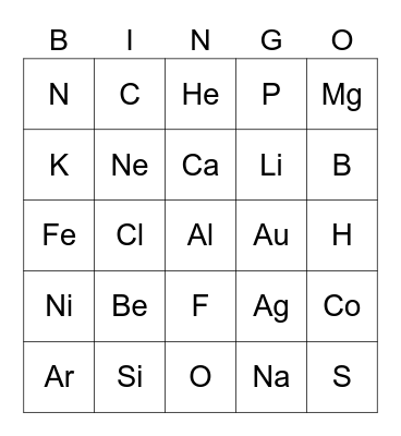 Periodic Table Bingo Card