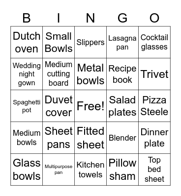 Bridal Bingo Card