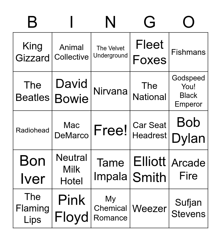 auzycore bingo bongo Bingo Card
