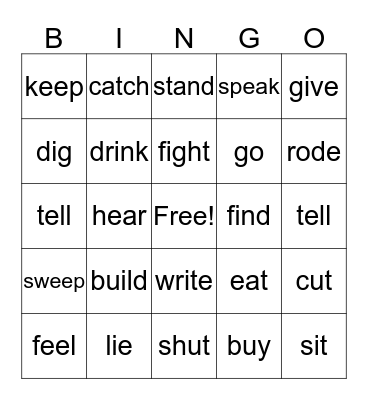 Irregular Verbs Bingo Card