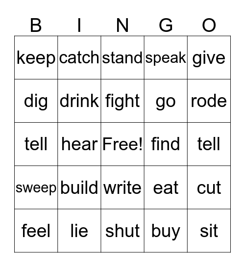 Irregular Verbs Bingo Card