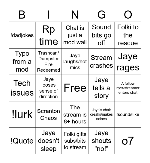 LetterJaye 1 Year Twitch Anniversary Bingo Card Bingo Card