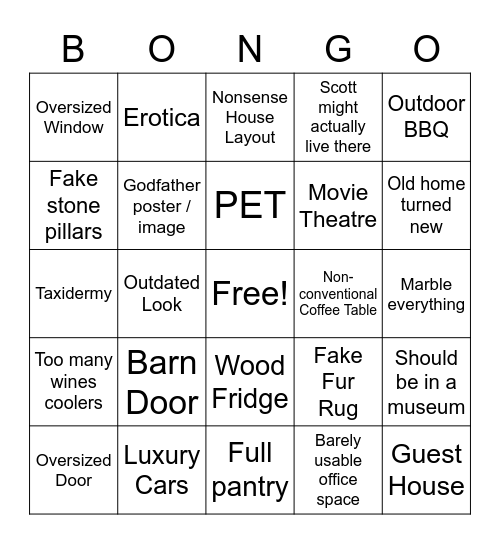 Luxury Home Bingo Card