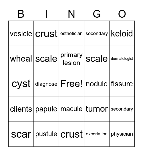 Skin Structure Bingo Card