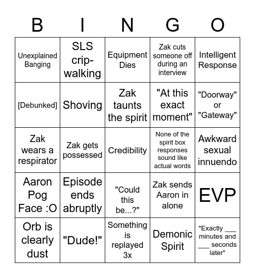 Ghost Adventures Bingo Card Bingo Card