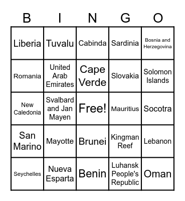 Asia Bingo Card