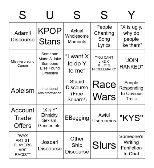 Identity V English 1 Chat Bingo Card