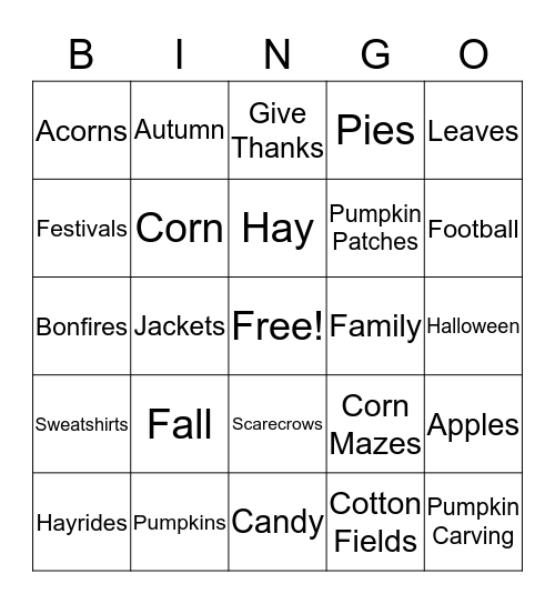 Harvest Fun Day Bingo Card