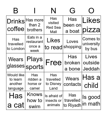 Welcome to English Class! Bingo Card