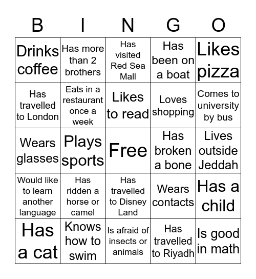 Welcome to English Class! Bingo Card