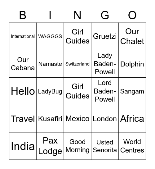 World Centres Bingo Card