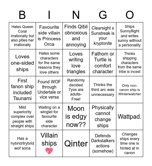 Wof Bingo Card