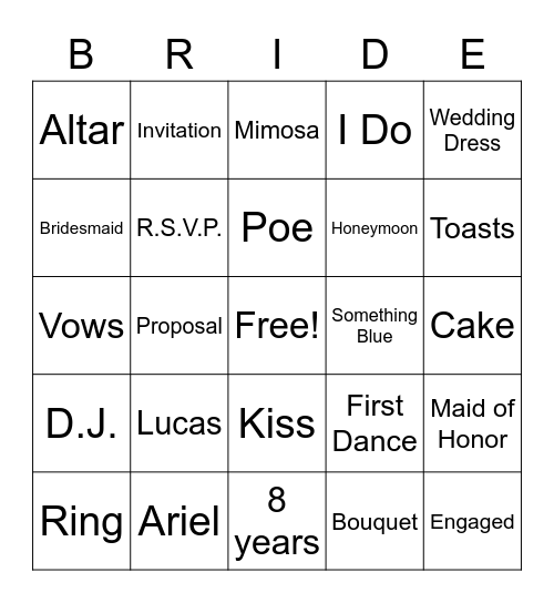 Bridal Shower Bingo Card