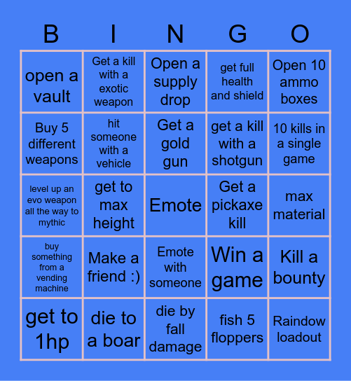 Fortnite bingo Card